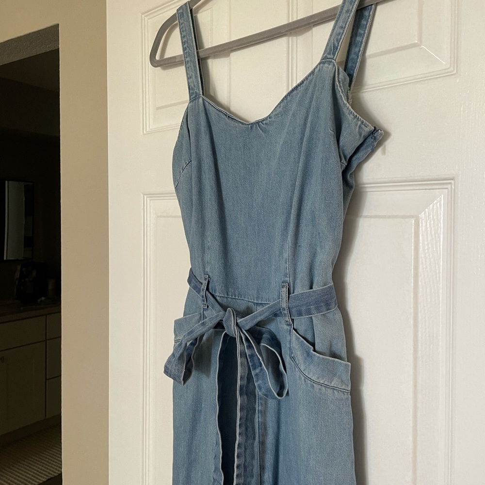 PAIGE Light Blue Denim Jumpsuit with Waist Tie - Picture 4 of 7